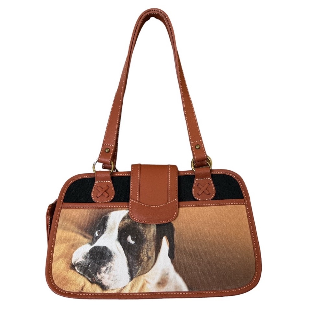 Brown Dog Print Shoulder Bag